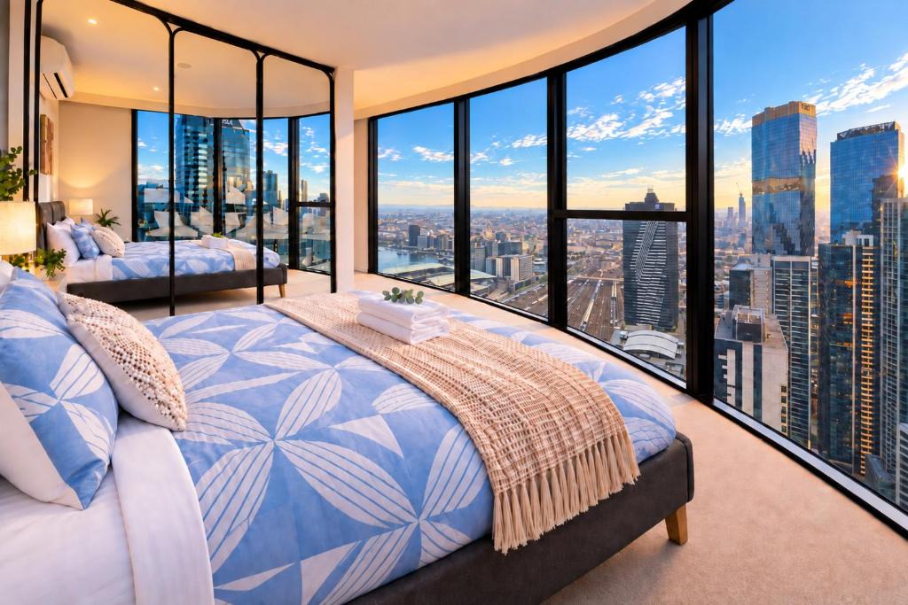 Melbourne Central Business District Apartment | 49F Sky-Rise 2BR 2BTH, Panoramic City Views with Golf, Billiards, Karaoke, Pool, Spa, Gym, BBQ, Theatre