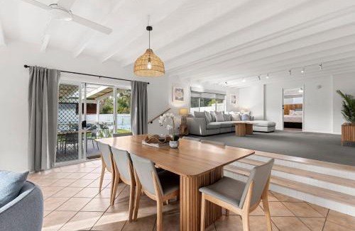 Callala Bay House | Samphire House - Fireplace with Heated Swimming Pool